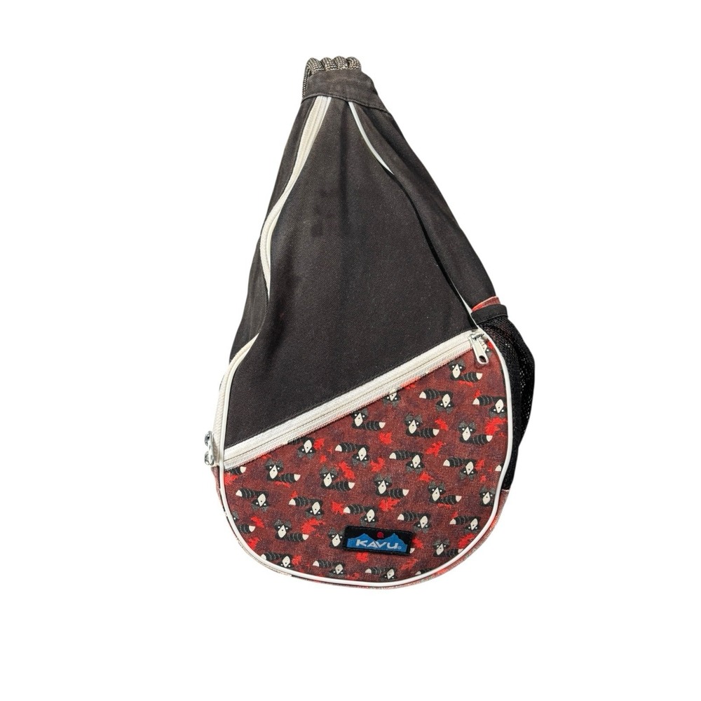 Women's KAVU Rope Sling Bag Black And Maroon Raccoon Print